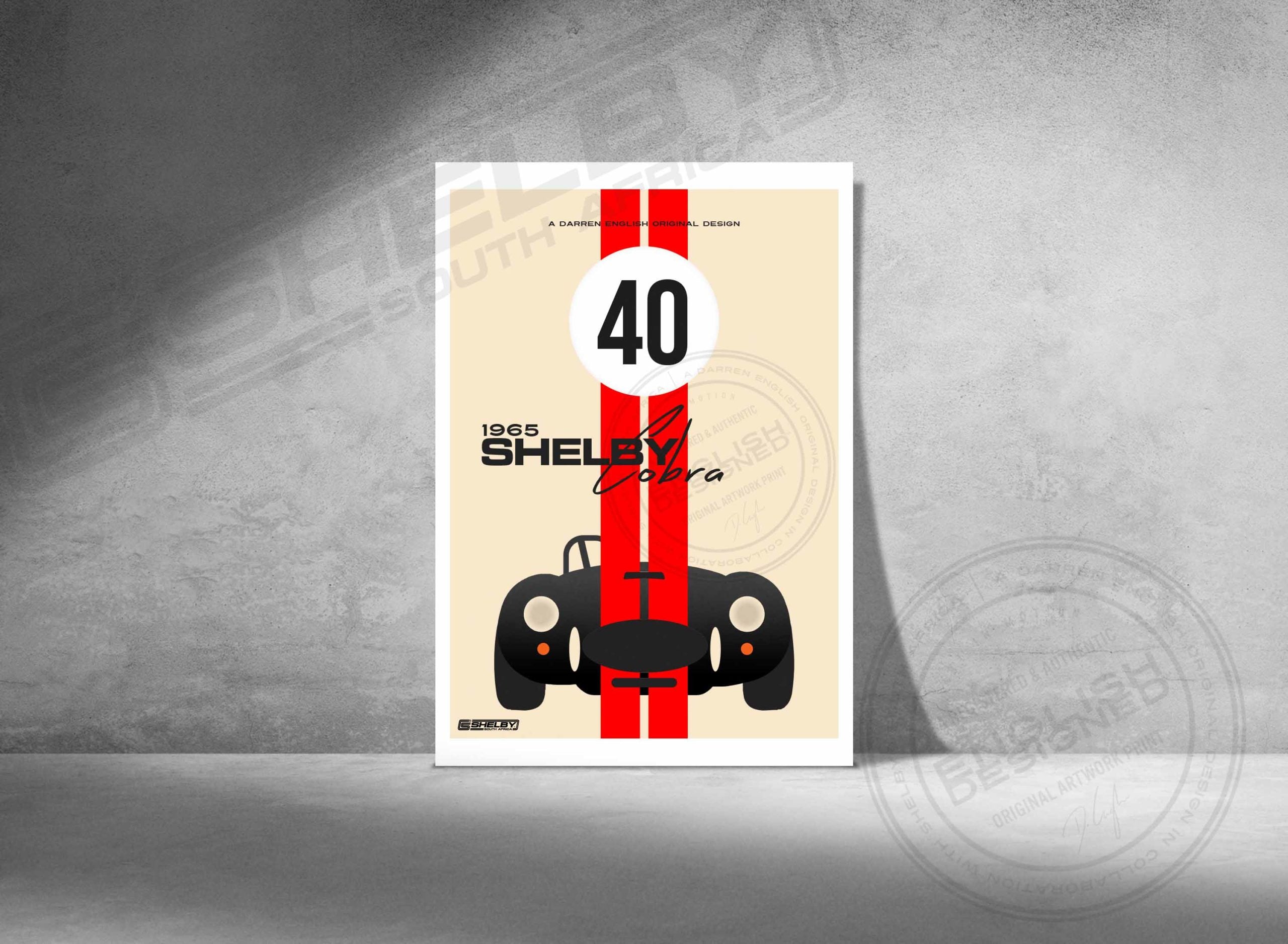 (18) Shelby Front View Black & Red Racing Stripes Poster