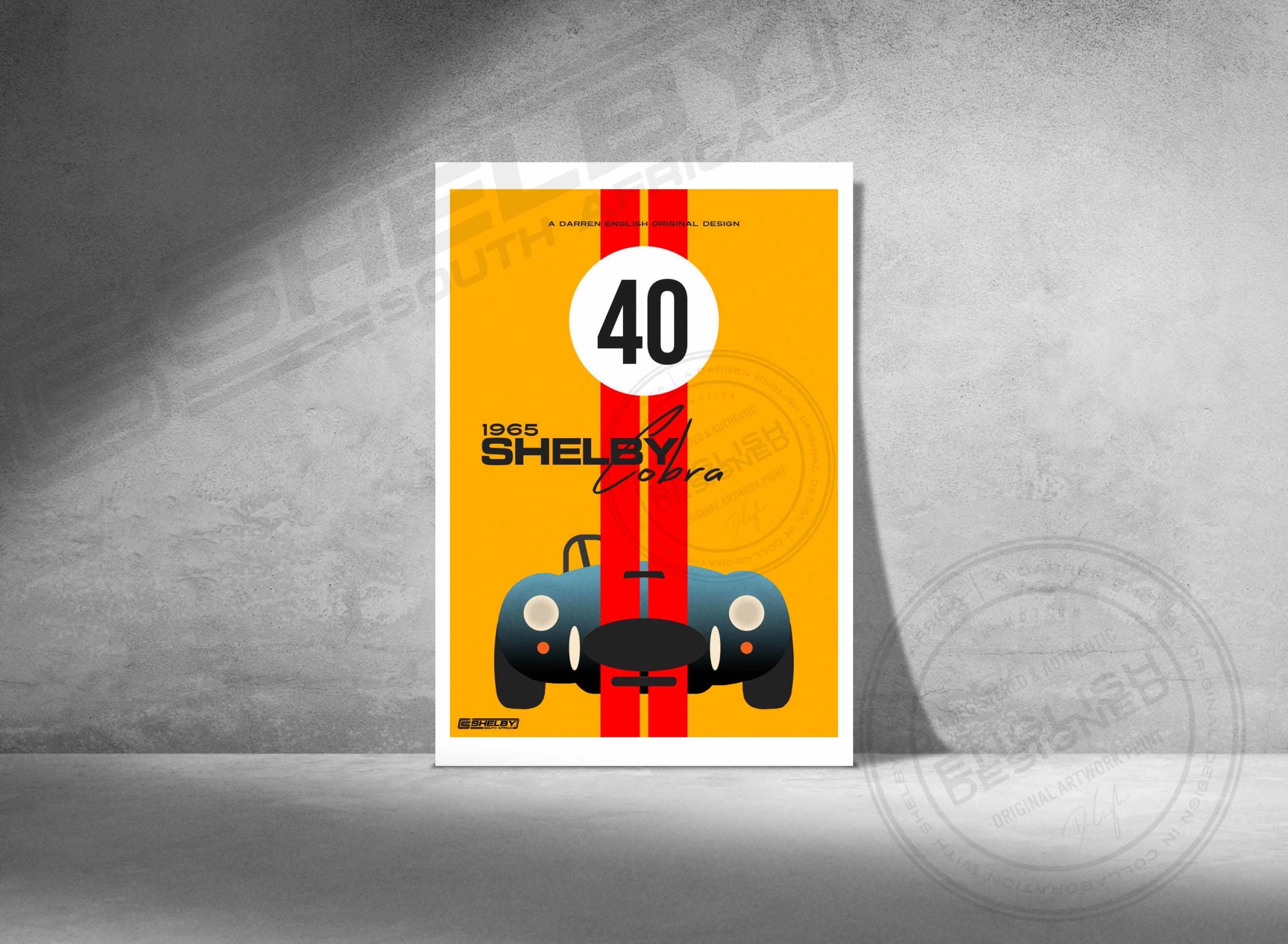 (20 Shelby Front View Blue Red Yellow Poster