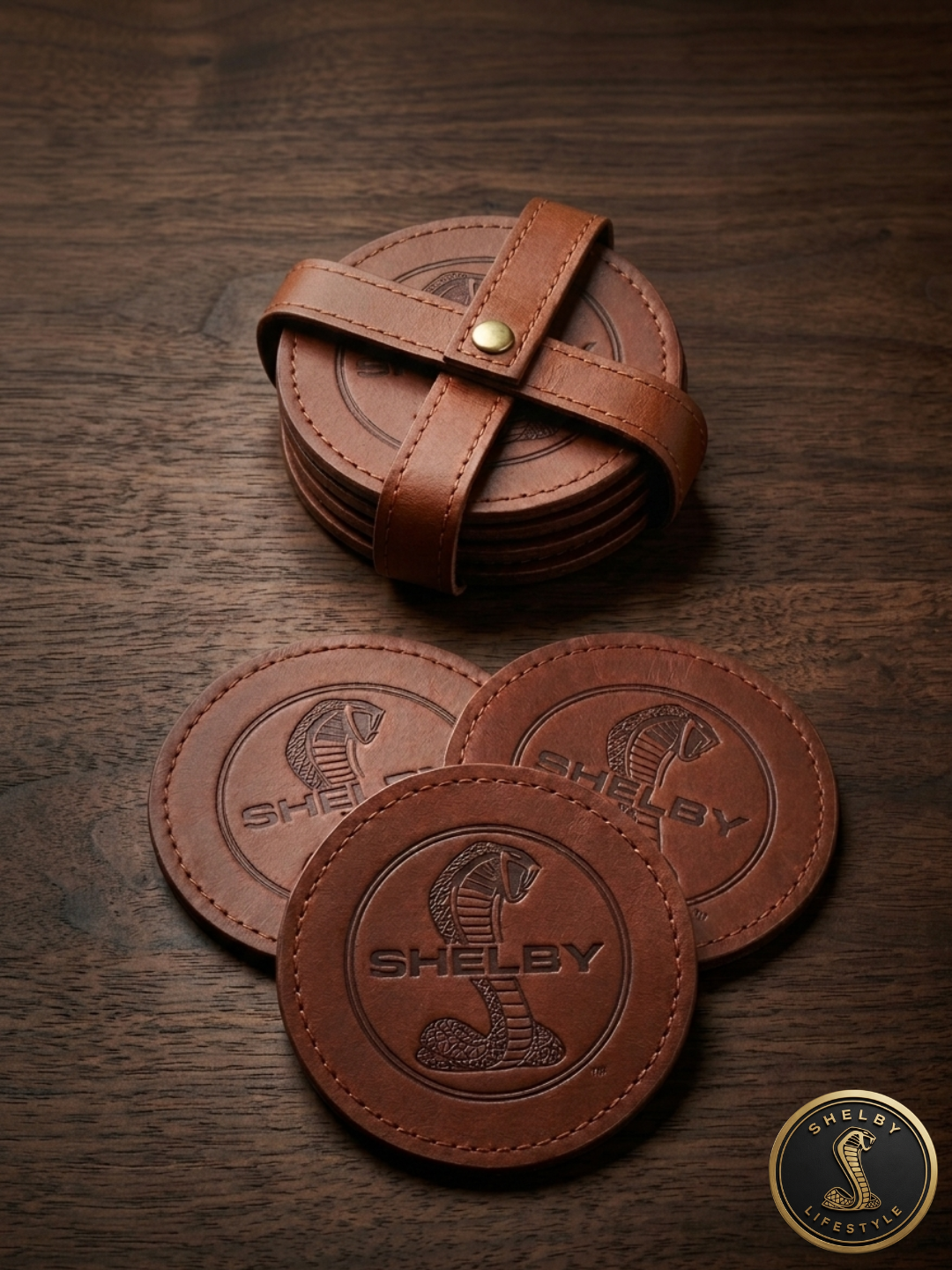 Shelby Genuine Leather Coaster Set